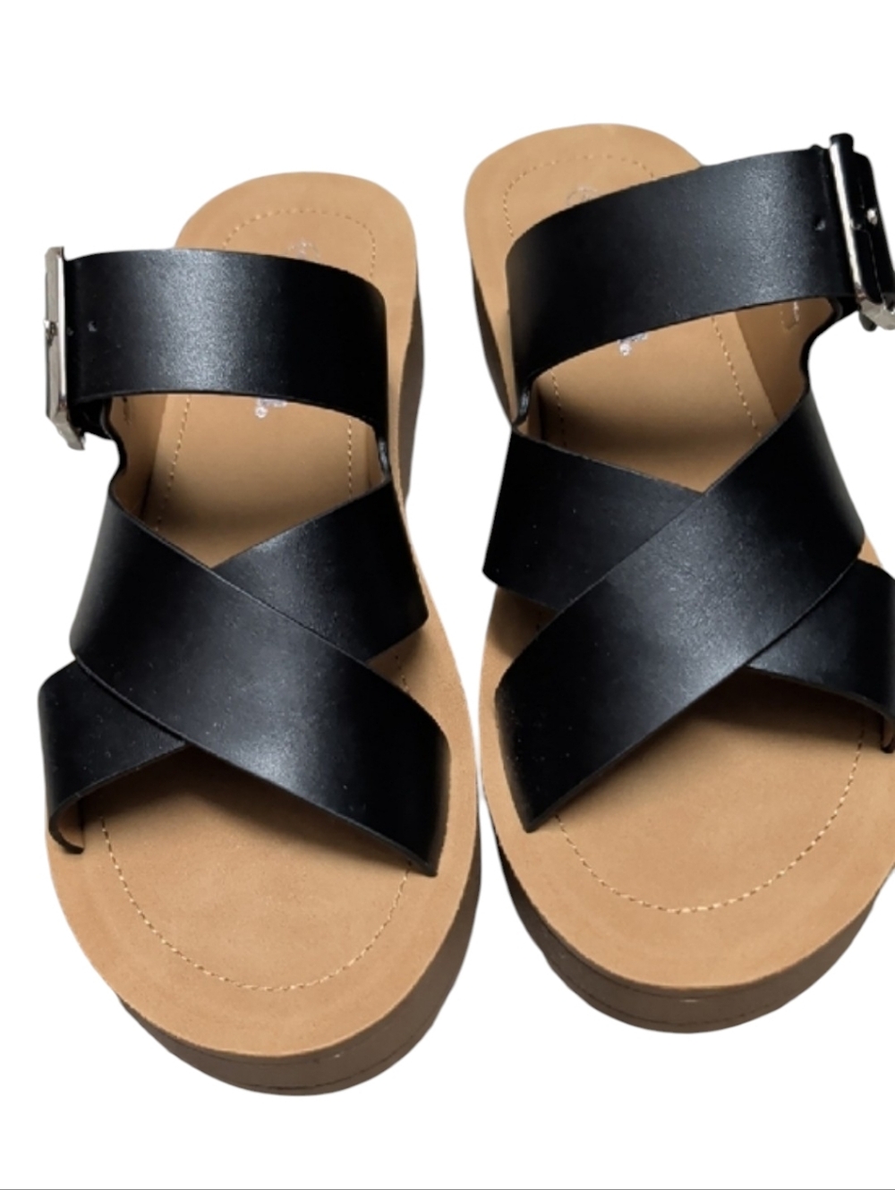 Soda Black Crisscross Platform Sandals
